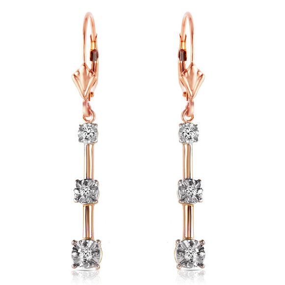 14K. SOLID GOLD LEVER BACK DIAMONDS EARRINGS - Picture 3 of 5